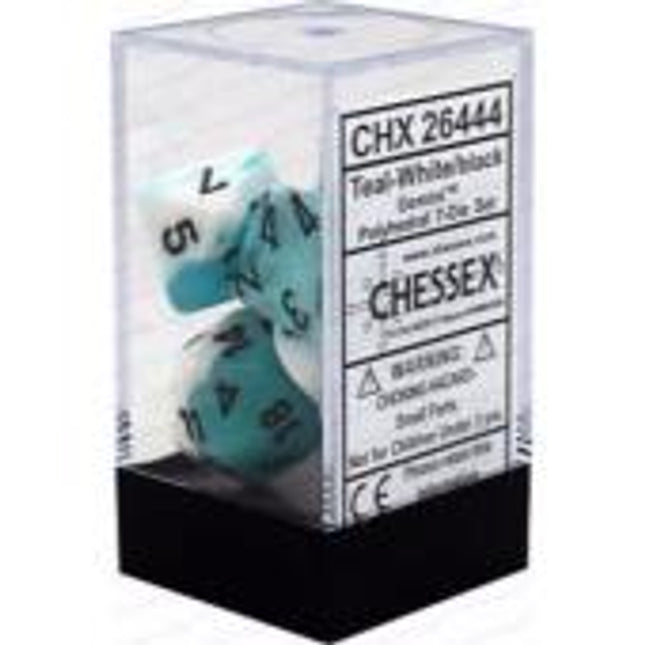 Polyhedral Dice - 7D Gemini White Teal /Black Set