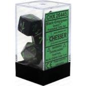 Polyhedral Dice - 7D Gemini Black-Grey/ Green Set