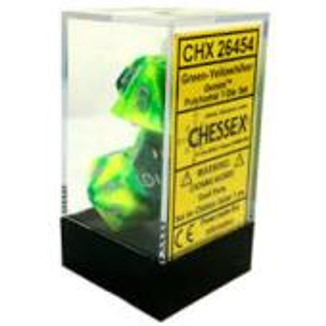 Polyhedral Dice - 7D Gemini Green-Yellow/Silver Set