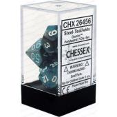 Polyhedral Dice - 7D Gemini Steel-Teal/White Set