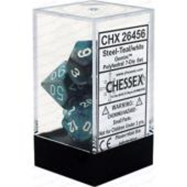 Polyhedral Dice - 7D Gemini Steel-Teal/White Set