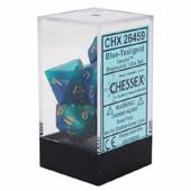 Polyhedral Dice - 7D Gemini Blue-Teal/Gold Set