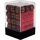 Dot Dice - 12mm - 36D6 Gemini Black Red with Gold