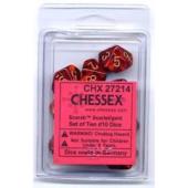 Polyhedral Dice - 10D10 Scarab Scarlet/gold