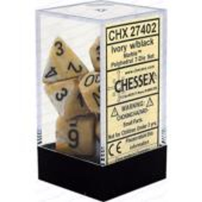 Polyhedral Dice - 7D Marble Ivory /Black Set