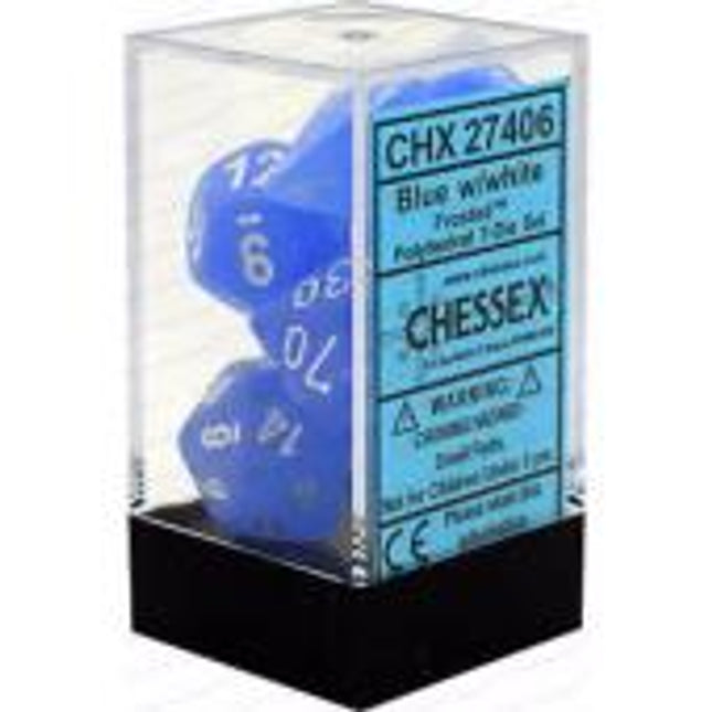 Polyhedral Dice - 7D Frosted Blue /White Set