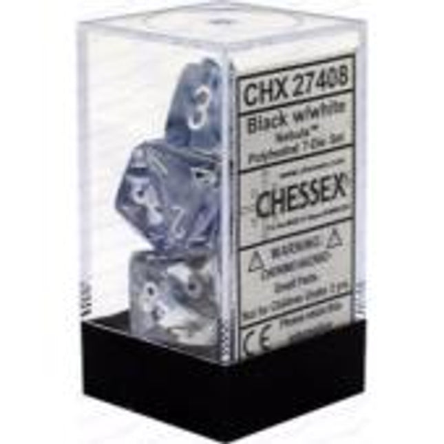 Polyhedral Dice - 7D Nebula Black /White Set