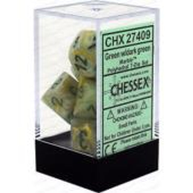 Polyhedral Dice - 7D Marble Green /Dark Green Set