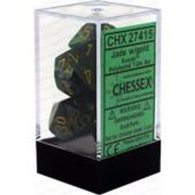 Polyhedral Dice - 7D Scarab Jade /Gold Set