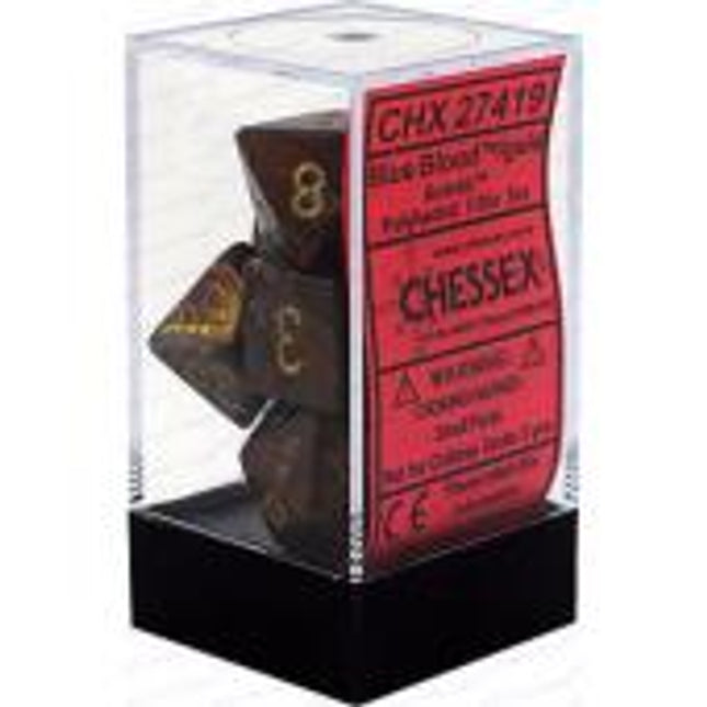 Polyhedral Dice - 7D Scarab Blue Blood /Gold Set