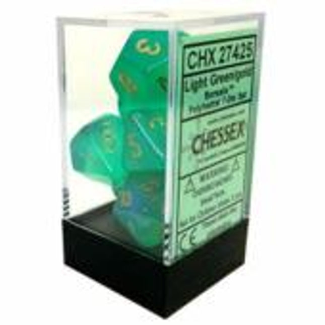 Polyhedral Dice - 7D Borealis Luminary Light Green /Gold Set