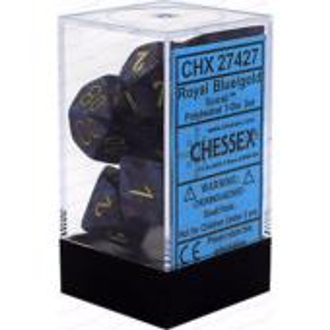 Polyhedral Dice - 7D Scarab Royal Blue /Gold Set