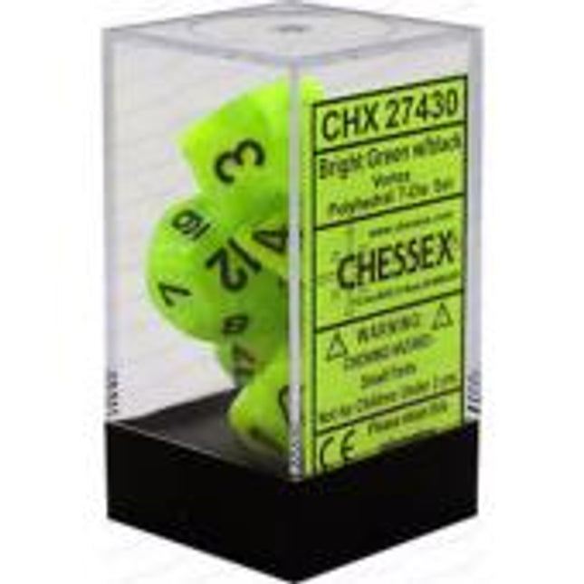 Polyhedral Dice - 7D Vortex Bright Green/Black Set