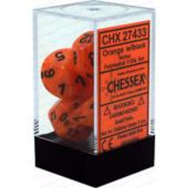 Polyhedral Dice - 7D Vortex Orange /Black Set
