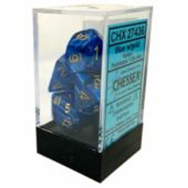 Polyhedral Dice - 7D Vortex Blue /Gold Set