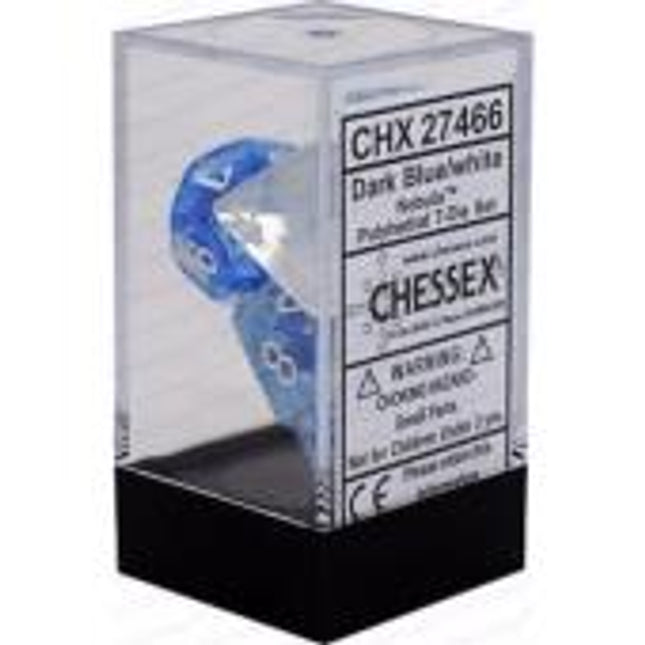 Polyhedral Dice - 7D Nebula Dark Blue /White Set