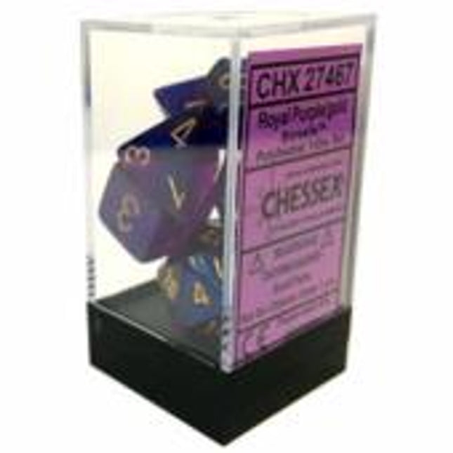 Polyhedral Dice - 7D Borealis Luminary Royal Purple /Gold Set