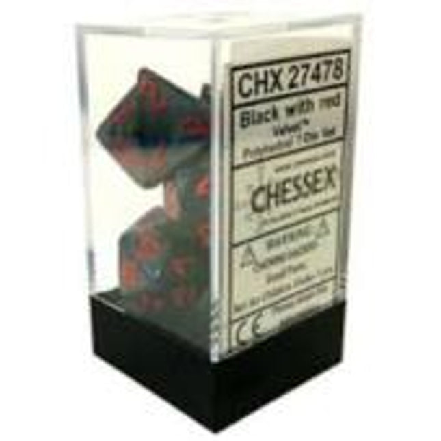 Polyhedral Dice - 7D Velvet Black /Red Set