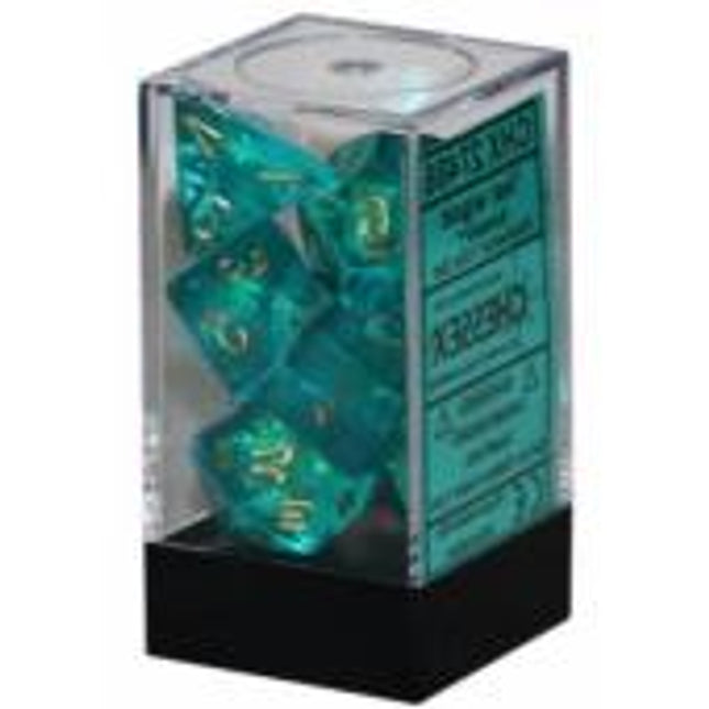 Polyhedral Dice - 7D Borealis Luminary Teal /Gold Set