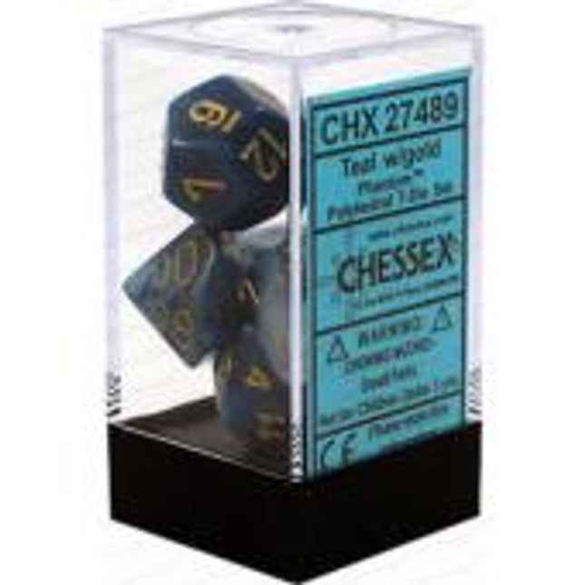 Polyhedral Dice - 7D Phantom Teal /Gold Set