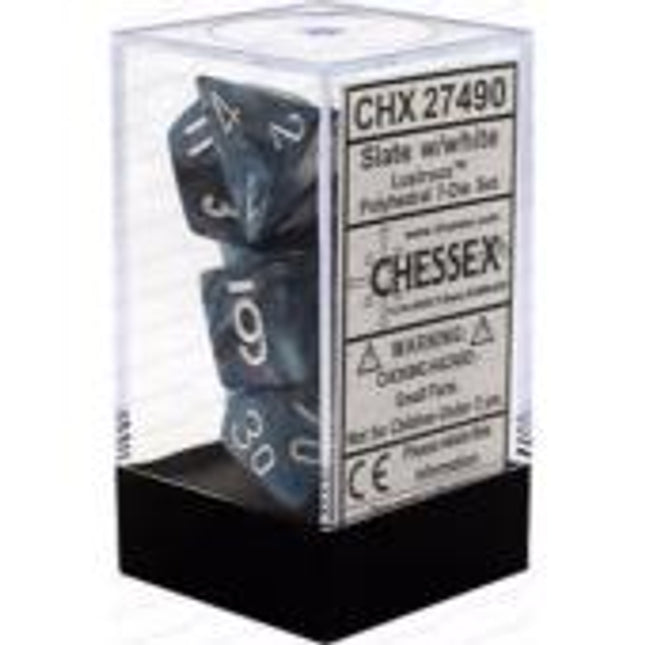 Polyhedral Dice - 7D Lustrous Slate /White Set