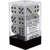 Dot Dice - 16mm - 12D6 Frosted 16mm d6 Clear/black D