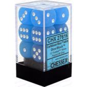 Dot Dice - 16mm - 12D6 Frosted Caribbean Blue/White Dice Block
