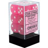 Dot Dice - 16mm - 12D6 Frosted 16mm d6 Pink/white Di