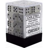 Dot Dice - 12mm - 36D6 Frosted Clear with Black